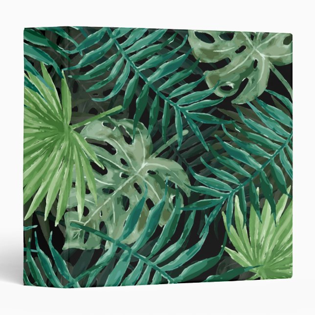 Large Green Fern Palm and Monstera Tropical Plants 3 Ring Binder (Front/Spine)