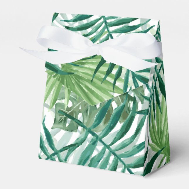 Large Green Fern Palm and Monstera Tropical Plants Favor Boxes (Front Side)