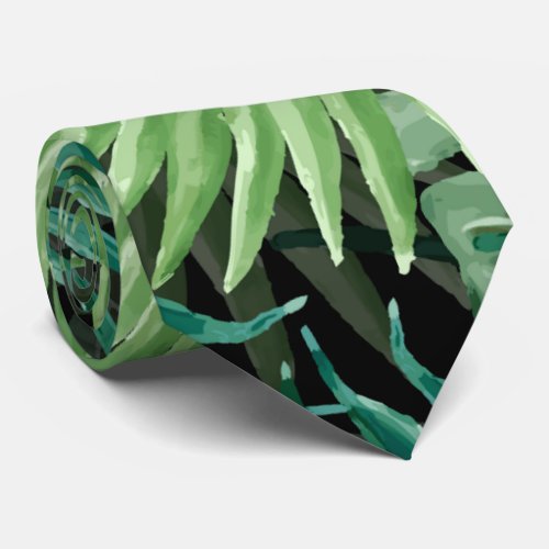 Large Green Fern Palm and Monstera Tropical Plants Neck Tie