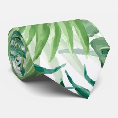 Large Green Fern Palm and Monstera Tropical Plants Tie