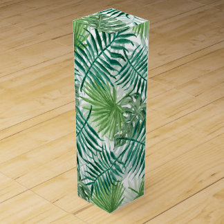 Large Green Fern Palm and Monstera Tropical Plants Wine Box