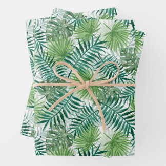 Large Green Fern Palm and Monstera Tropical Plants Wrapping Paper Sheets