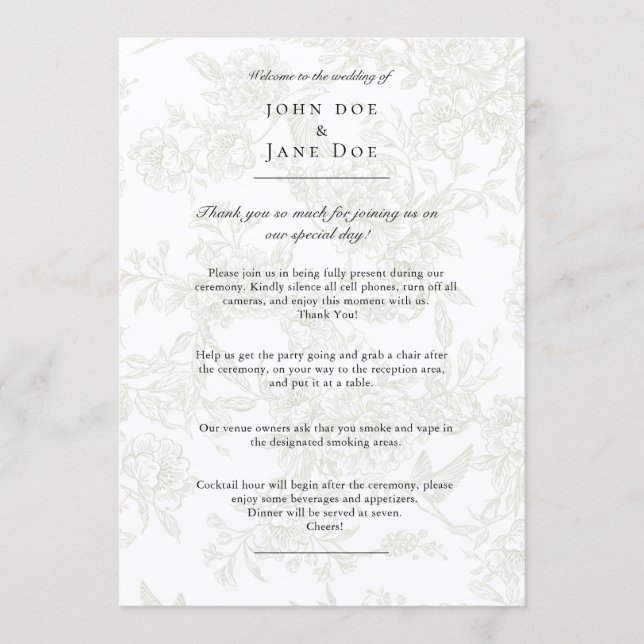 Large Green Floral Wedding Program (Front)