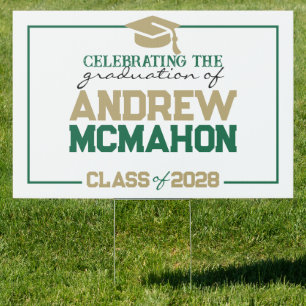 Large Green & Gold Graduation Party Yard Sign