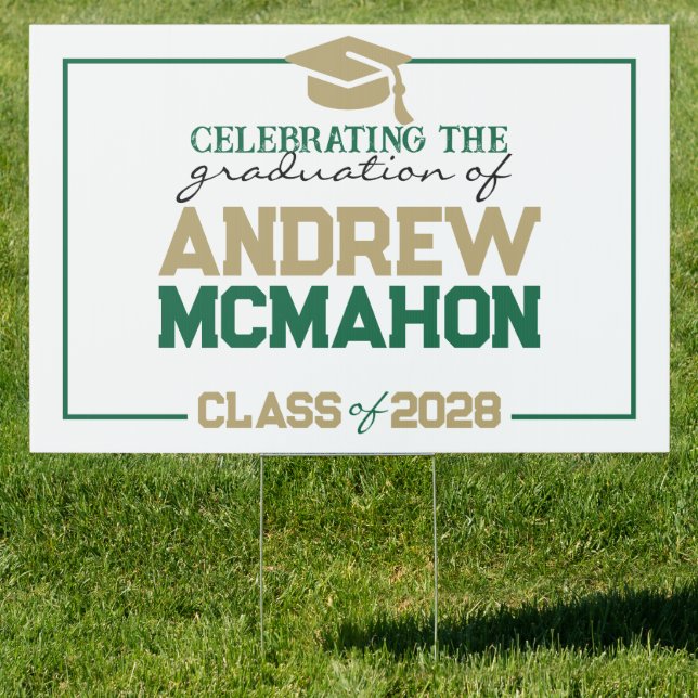 Large Green & Gold Graduation Party Yard Sign (Insitu)