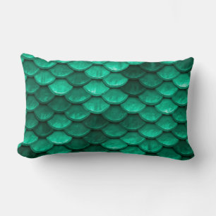Large Green Mermaid Scales Lumbar Pillow