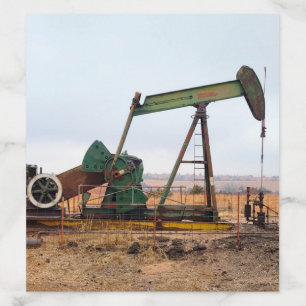 Large Green Pumpjack in an Oil Field Envelope Liner