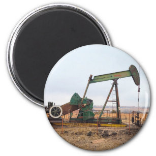 Large Green Pumpjack in an Oil Field Magnet