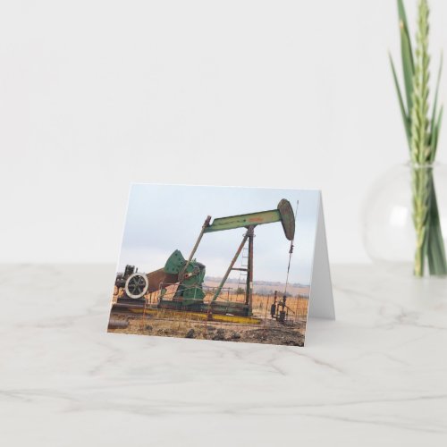 Large Green Pumpjack in an Oil Field Thank You Card