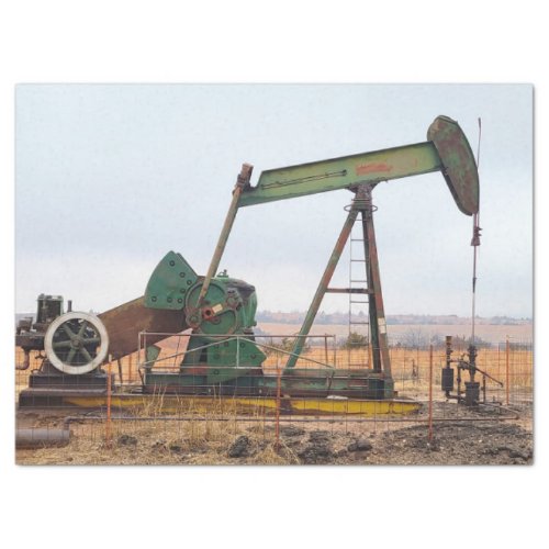 Large Green Pumpjack in an Oil Field Tissue Paper