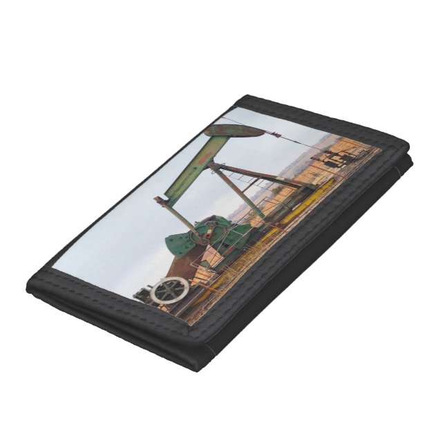 Large Green Pumpjack in an Oil Field Trifold Wallet (Bottom)