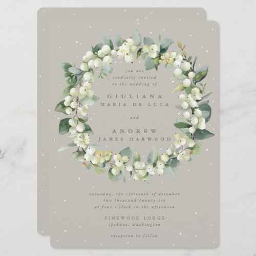 Large Greige SnowberryEucalyptus Wreath Wedding Invitation