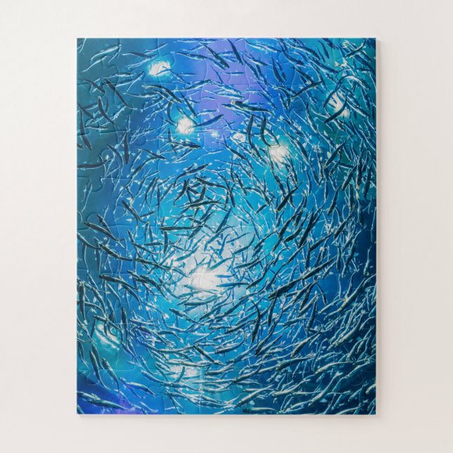 Large Grey School of Ocean Fish Jigsaw Puzzle (Vertical)