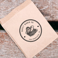 Large Hand-drawn Bread Basket Bakery Business Rubber Stamp