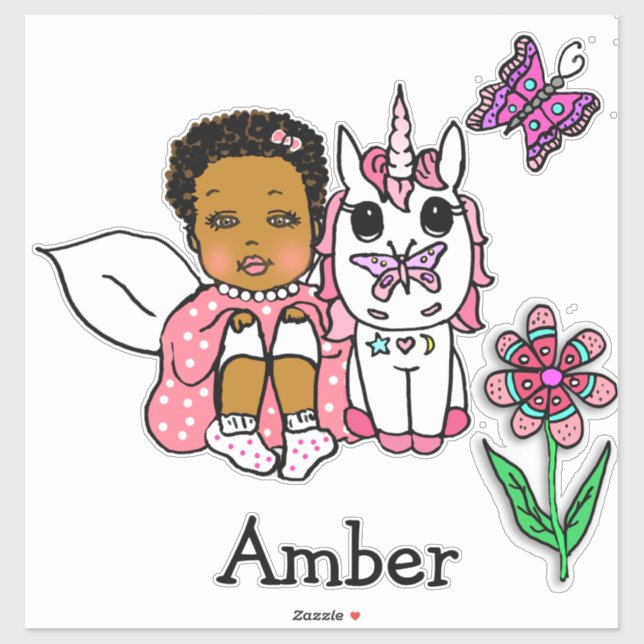 Large Hand Drawn Ethnic Fairy, Unicorn and Name Sticker (Sheet)