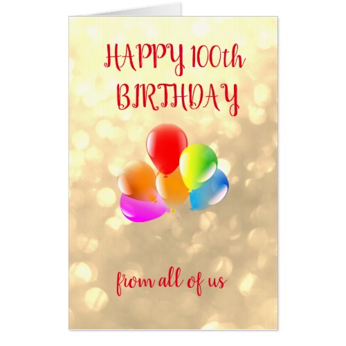 Large Happy 100th Birthday design Card