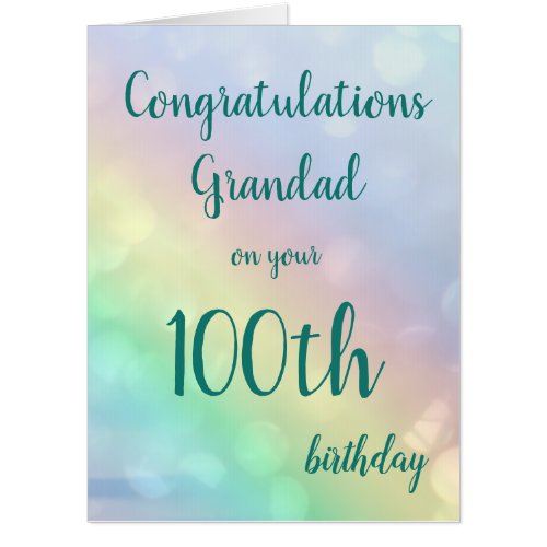 Large Happy 100th Birthday Grandad design greeting Card
