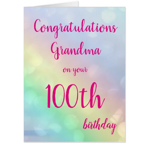 Large Happy 100th Birthday Grandma design greeting Card