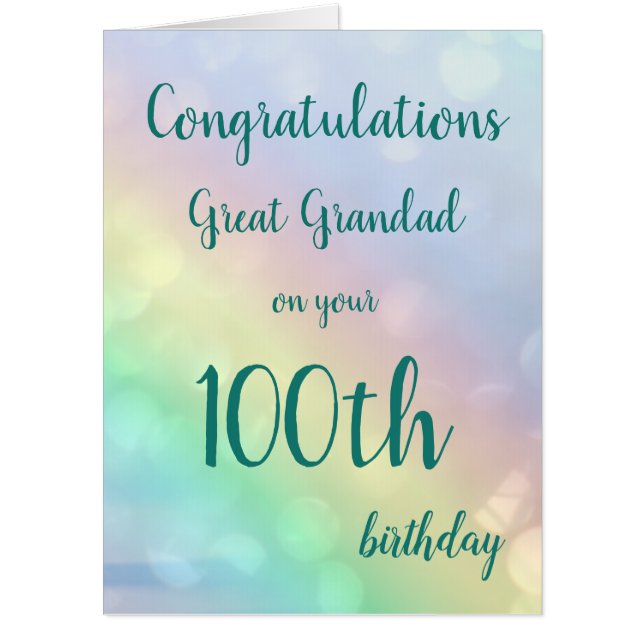 Large Happy 100th Birthday Great Grandad  greeting Card (Front)