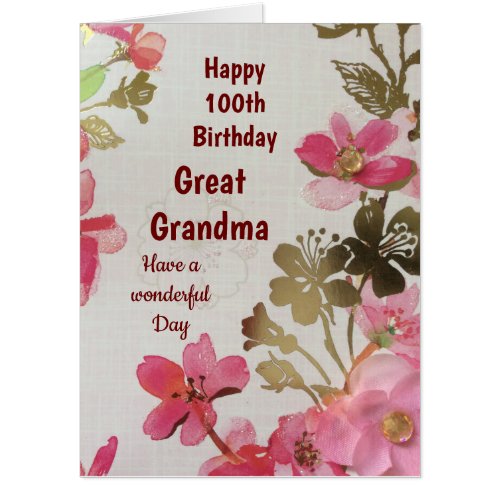 Large Happy 100th Birthday Great Grandma Card