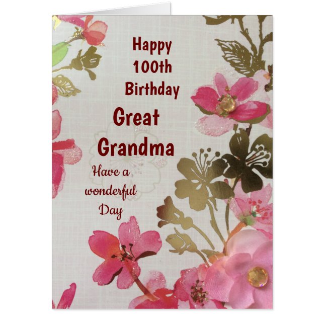 Large Happy 100th Birthday Great Grandma Card (Front)