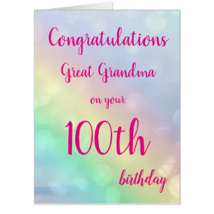 Large Happy 100th Birthday Great Grandma greeting Card