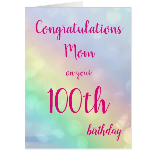 Large Happy 100th Birthday Mom greeting Card