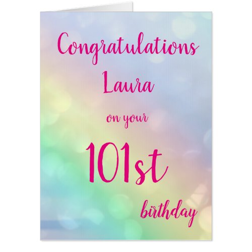 Large Happy 101st Birthday personalised greeting Card