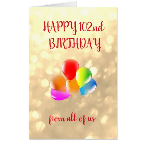 Large Happy 102nd Birthday design Card