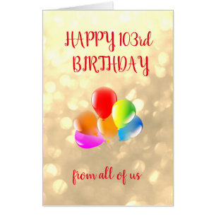 Large Happy 103rd Birthday design Card