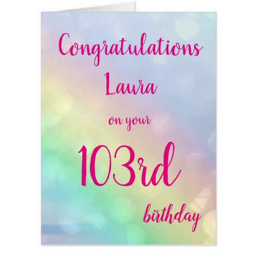 Large Happy 103rd Birthday personalised greeting Card