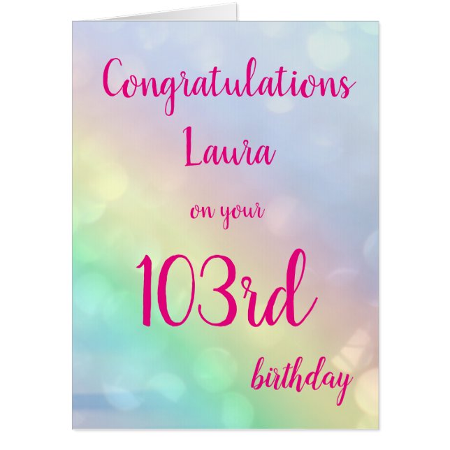 Large Happy 103rd Birthday personalised greeting Card (Front)