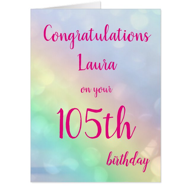 Large Happy 105th Birthday personalised greeting Card (Front)