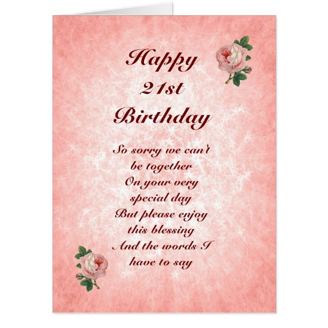 Large Happy 21st Birthday distance Greeting Card (Front)