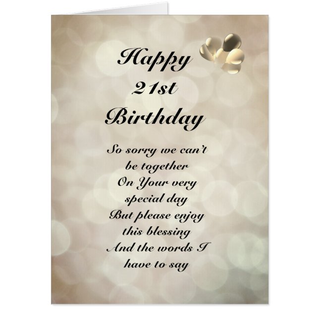 Large Happy 21st Birthday distance Greeting Card (Front)