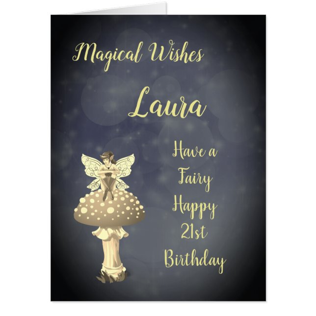 Large Happy 21st Birthday Fairy design Card (Front)