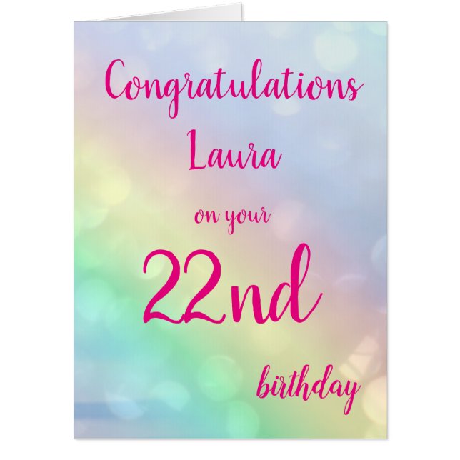 Large Happy 22nd Birthday design greeting Card (Front)