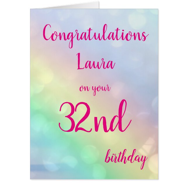 Large Happy 32nd Birthday design greeting Card (Front)