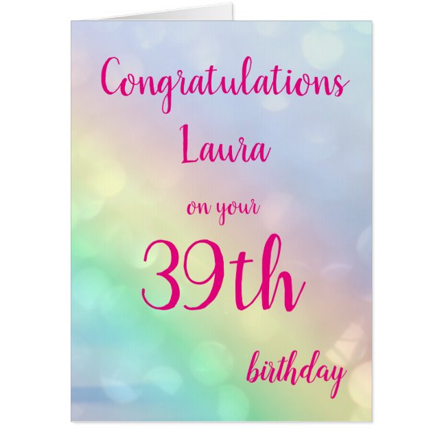 Large Happy 39th Birthday design greeting Card (Front)