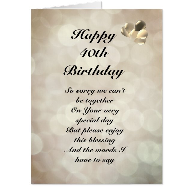 Large Happy 40th Birthday distance Greeting Card (Front)