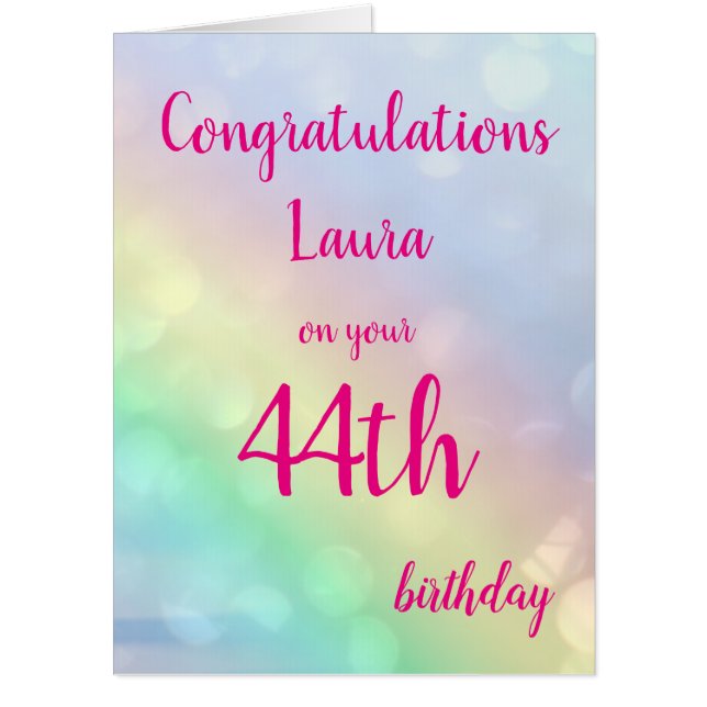 Large Happy 44th Birthday design greeting Card (Front)
