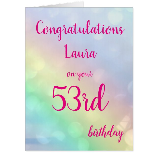 Large Happy 53rd Birthday design greeting Card (Front)