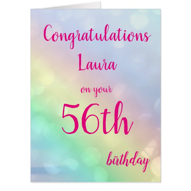 Large Happy 56th Birthday design greeting Card (Front)