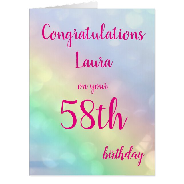 Large Happy 58th Birthday design greeting Card (Front)