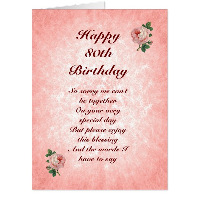 Large Happy 80th Birthday distance Greeting Card (Front)