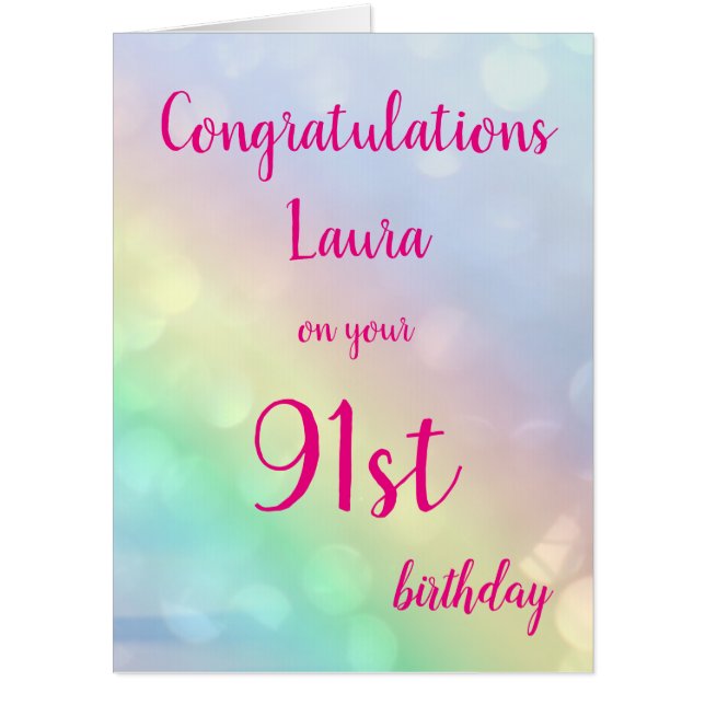 Large Happy 91st Birthday design greeting Card (Front)
