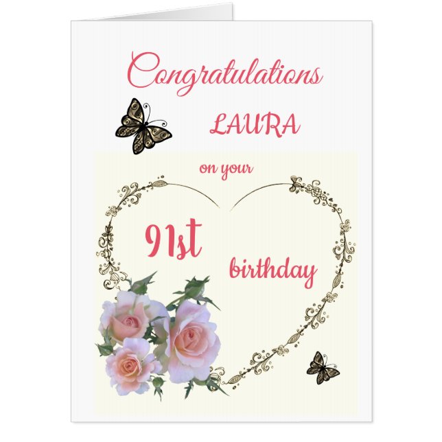 Large Happy 91st Birthday design greeting Card (Front)