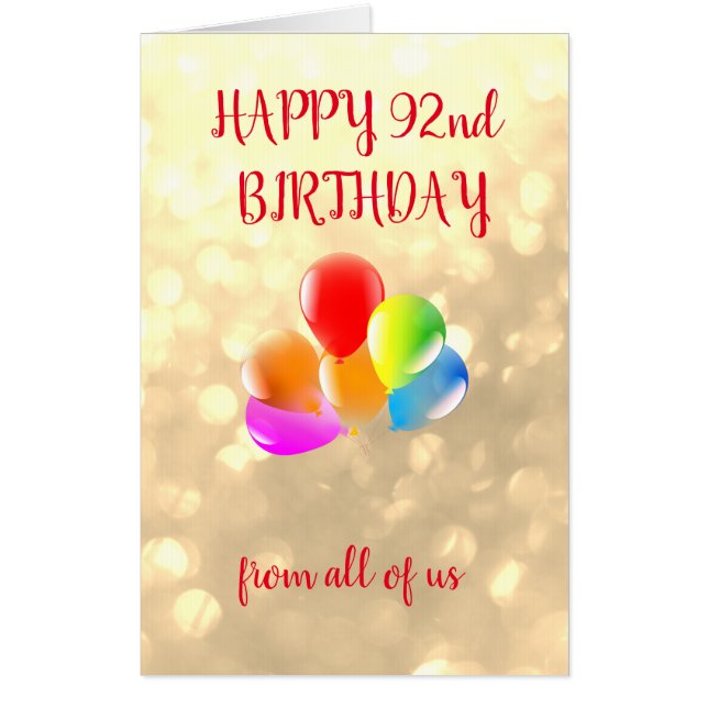 Large Happy 92nd Birthday Card (Front)