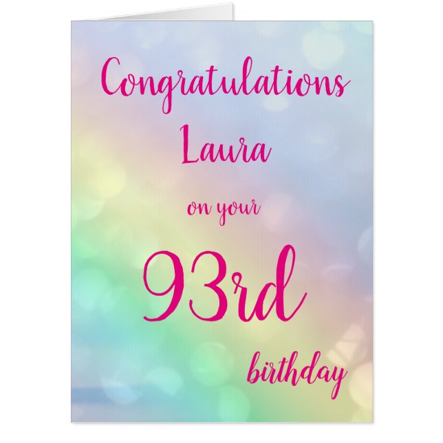 Large Happy 93rd Birthday design greeting Card (Front)