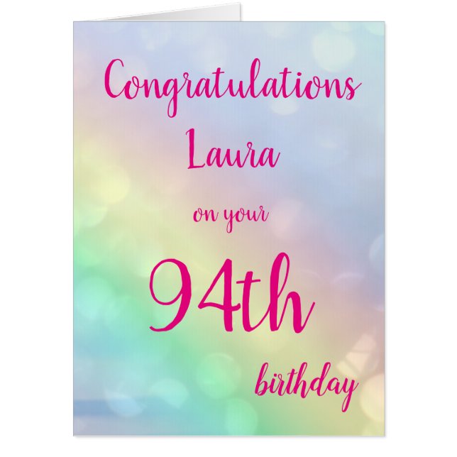 Large Happy 94th Birthday design greeting Card (Front)